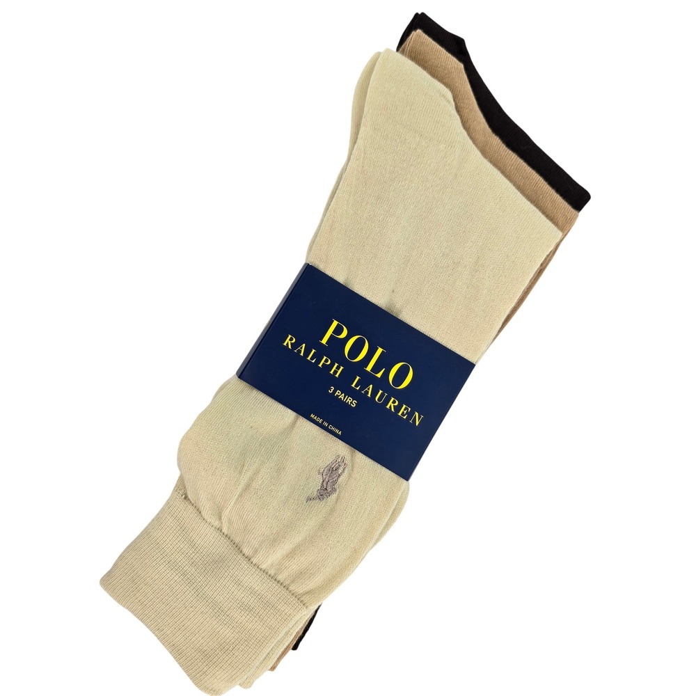 Polo Ralph Lauren Mens 3 Pair Dress Socks Khaki Tan Brown 8129PKN Size 10-13